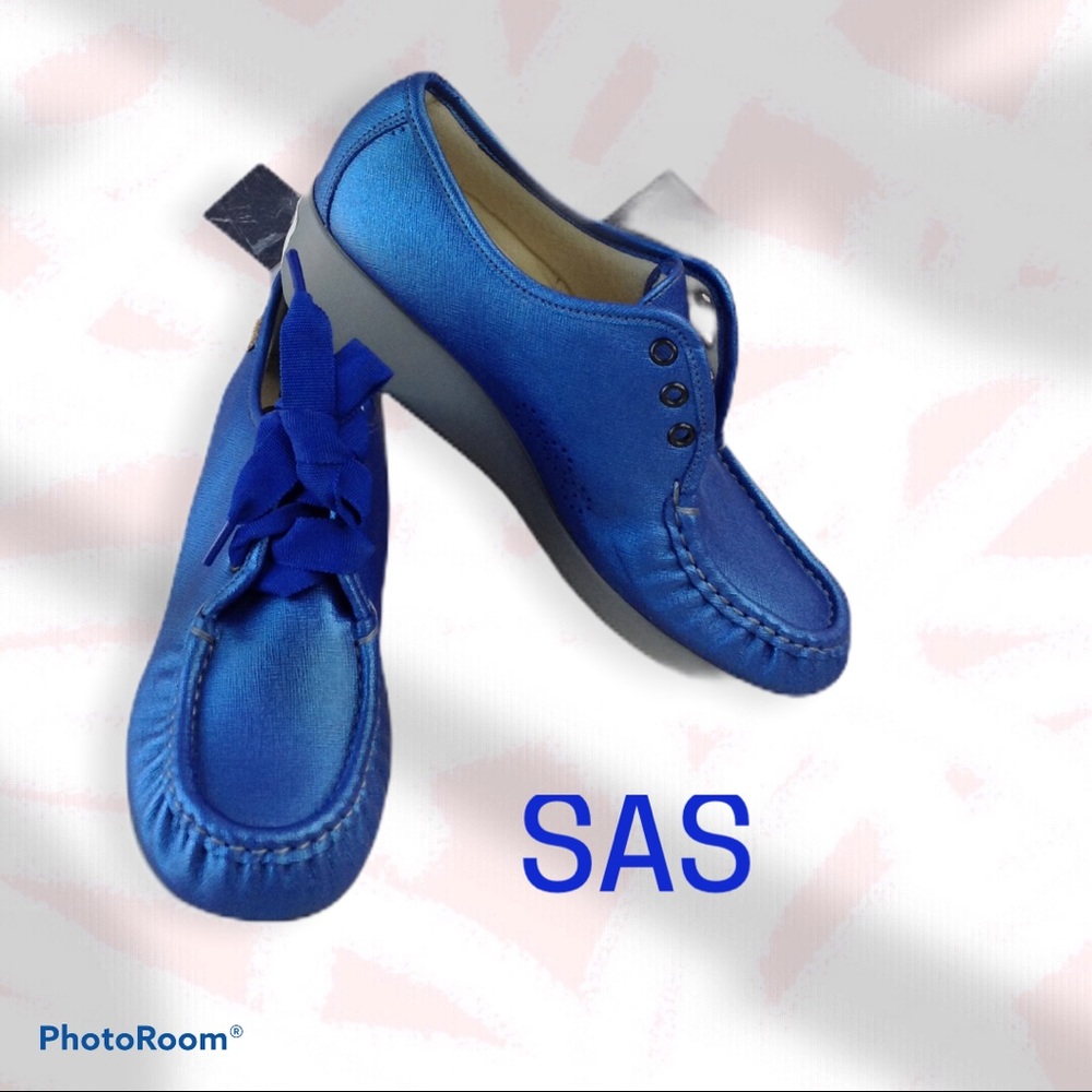 SAS Bounce Moc Toe Wedge Bluebird Leather - Picture 1 of 6